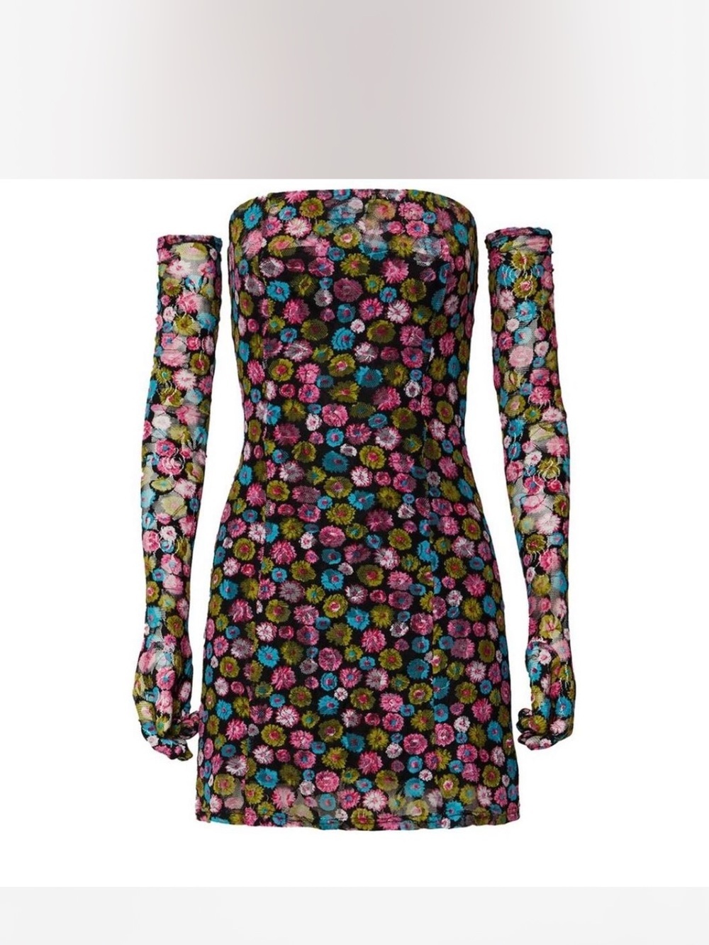 Miscreants Floral Strapless Mini Dress Size 6 Gloves Pink Green Blue